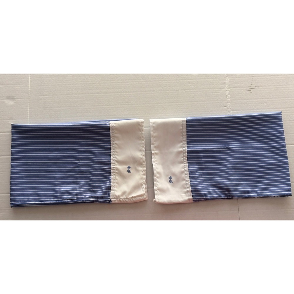 Pair Of 2 Ralph Lauren Socialite Blue White Stripe Insignia Pillowcases Standard